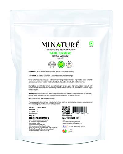 White Turmeric Powder by mi nature | Kachur , Curcuma zeodaria,Poolankilangu powder | 227g( 8 oz) ( 0.5 lb) | Does not stain | White turmeric powder for face and skin | 100% Natural powder| From India